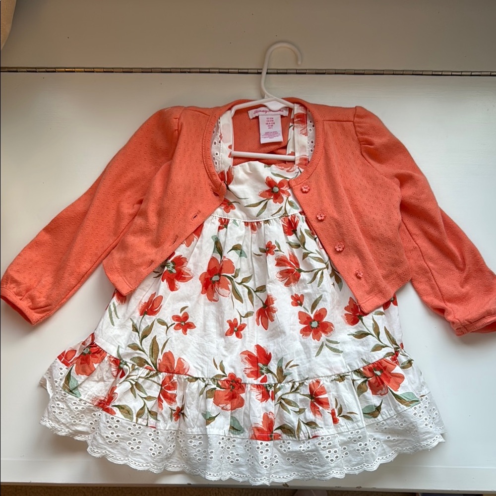 Baby Floral Dress with Coral Cardigan